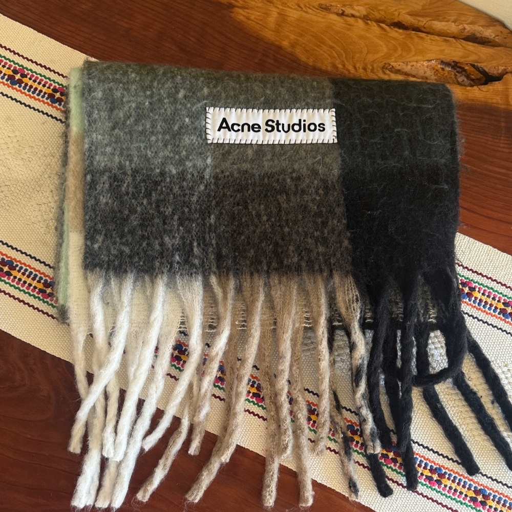 Acne Studios Black and Gray Wool Fringe Throw